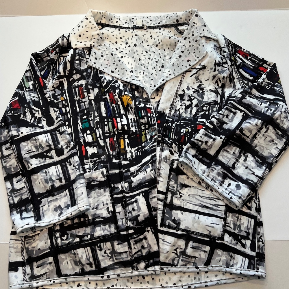 Lemon Grass Reversible Modern Art Jacket Blazer M